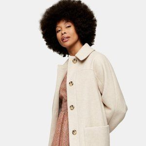 Topshop Oregon Car Coat Jacket Spread Collar Tortoiseshell Button Front